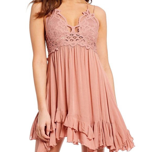 Adella Bralette Slip Dress Rose Small Lace Ruffles Mini NWT Free People - Picture 11 of 12
